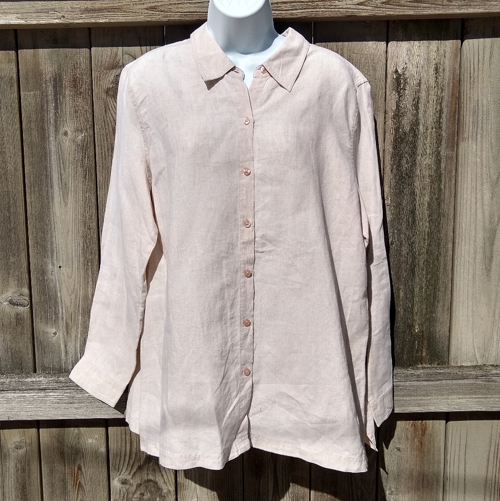 Cherokee Vtg Linen Button Down Beige Sz XL.